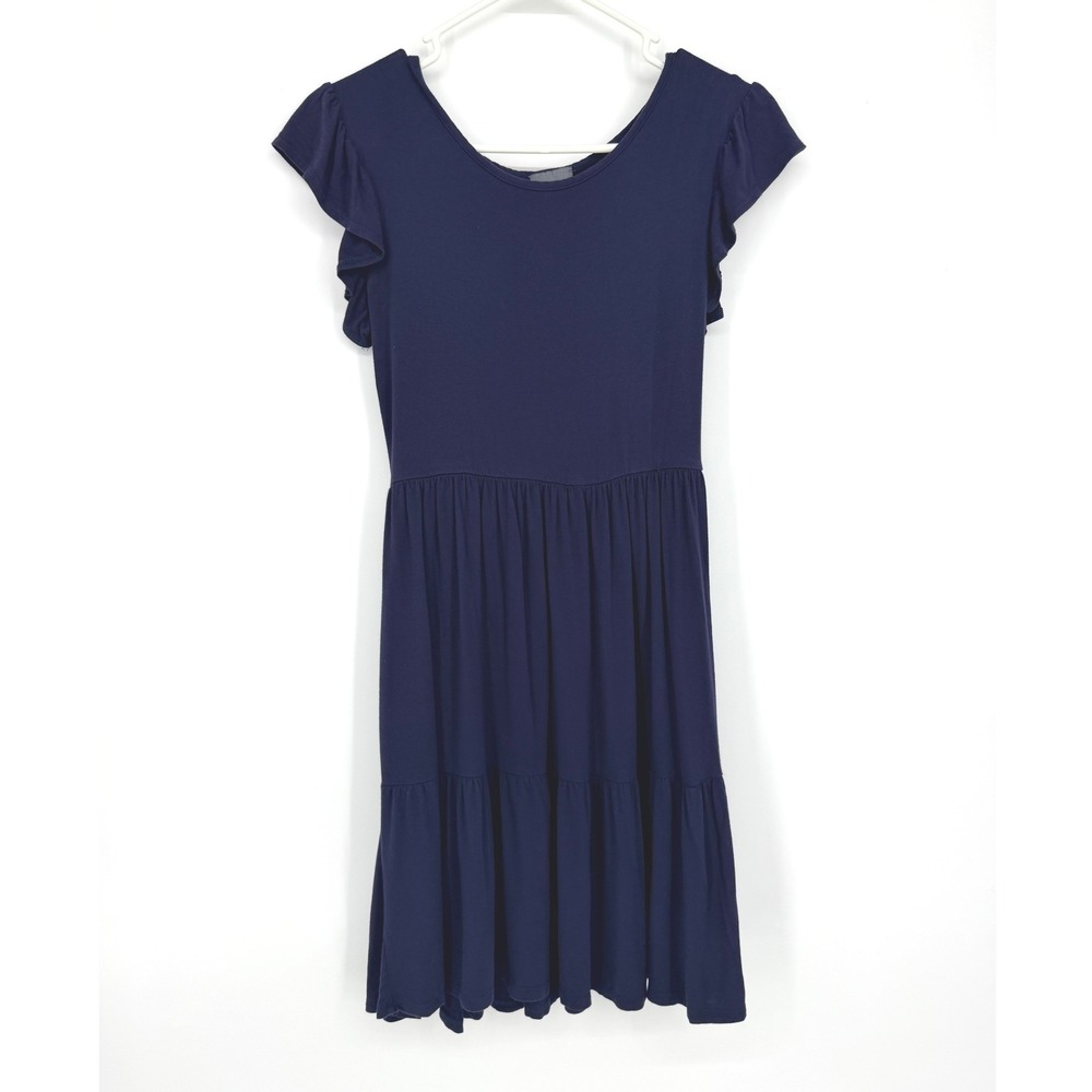 Olivia Rae New York Womens Navy Blue Flutter Sleeve Tiered Knit Dress Size M